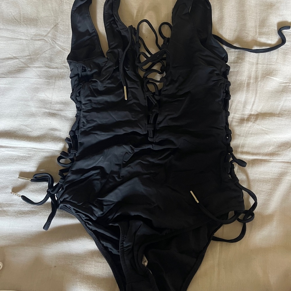 Black Lace-Up Swimsuit